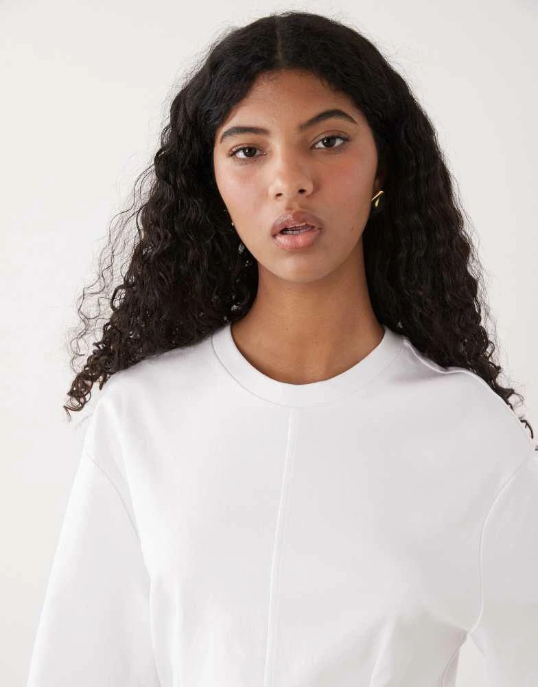 Monki Monki structured cinched waist t-shirt mini dress in white 3