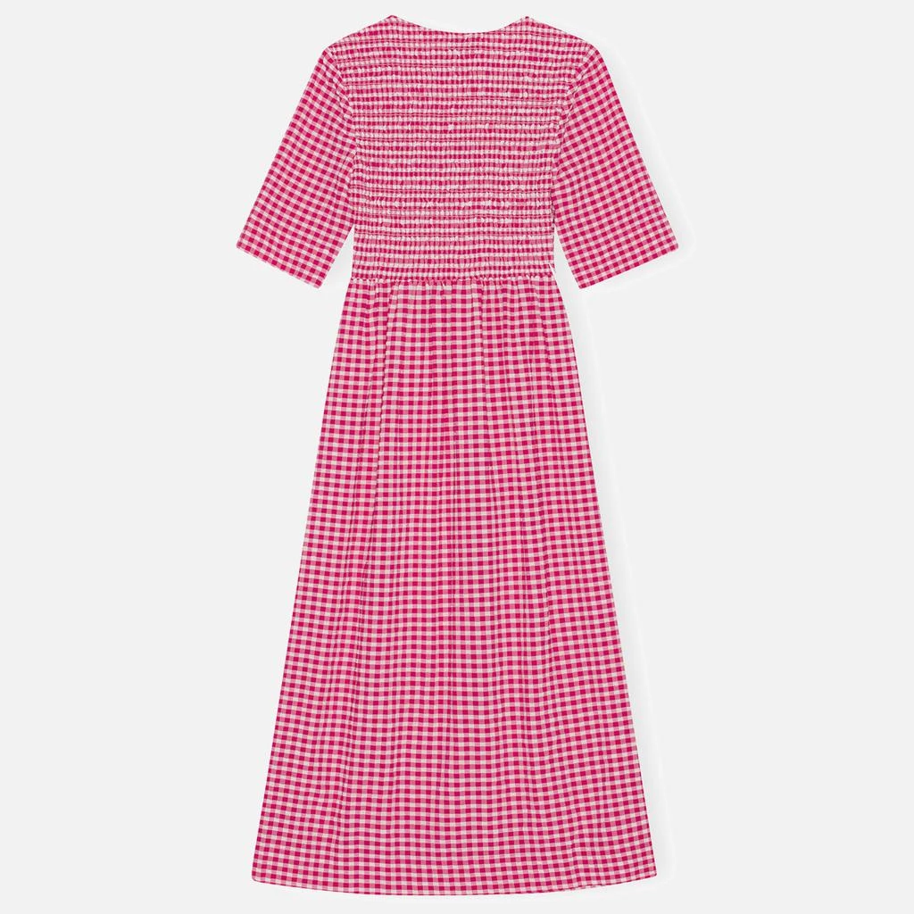 Ganni Smocked Checked Seersucker Dress 7