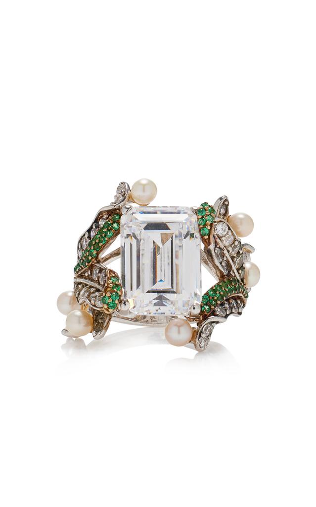 Anabela Chan Anabela Chan - Lily 18K Gold; Rhodium Vermeil Emerald; Diamond; And Pearl Ring - Multi - US 8 - Moda Operandi - Gifts For Her