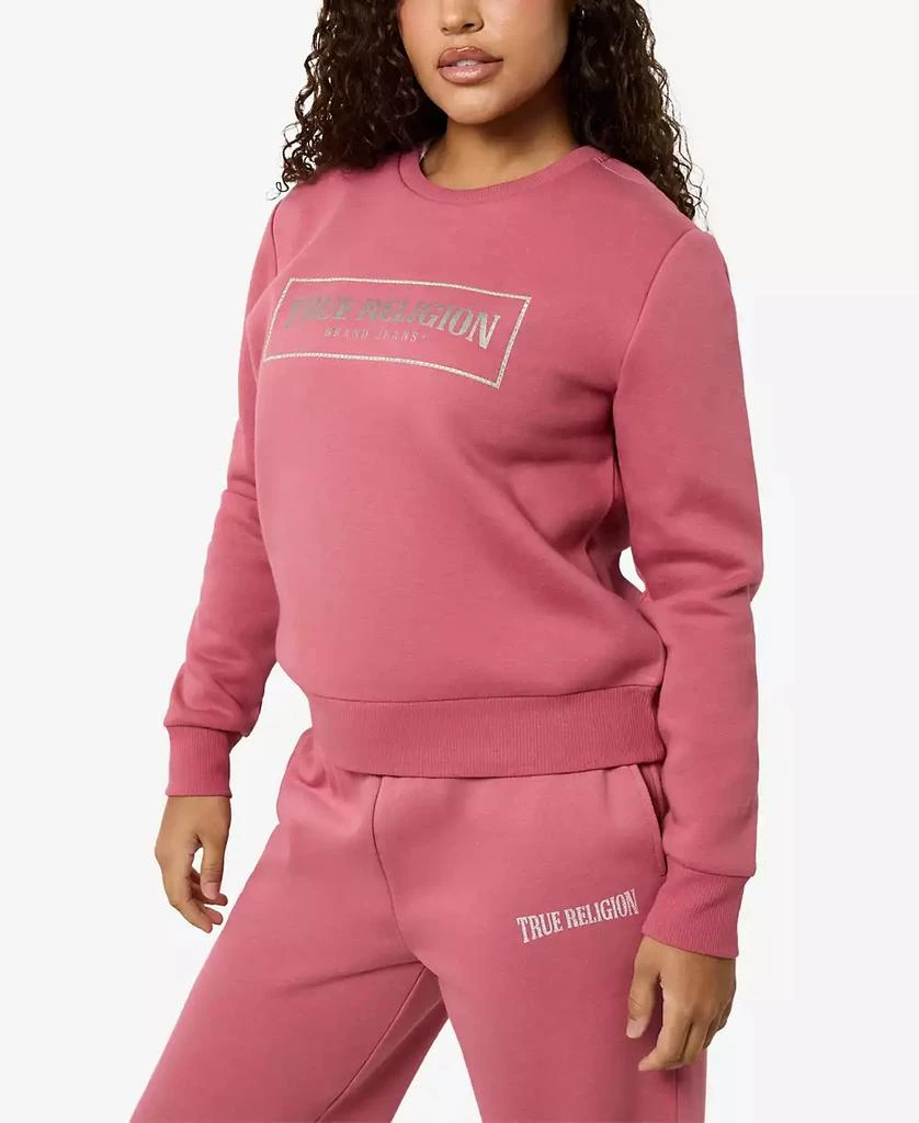 True Religion Women's Crystal Logo Classic Crew Neck Sweatshirt 3