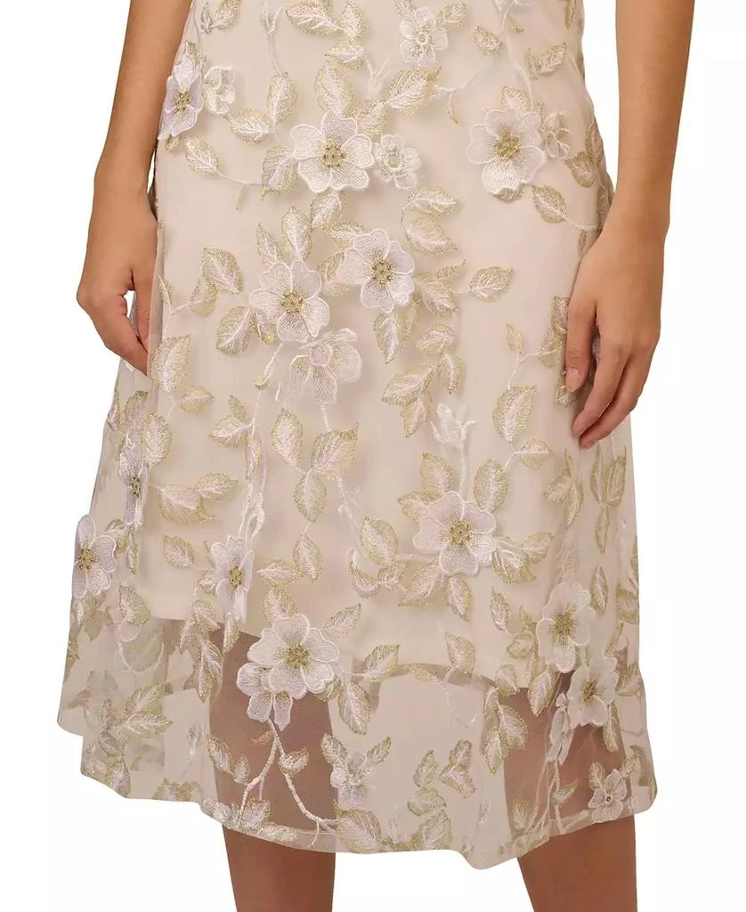 Adrianna Papell Women's Floral Embroidery Illusion Fit & Flare Midi Dress 4