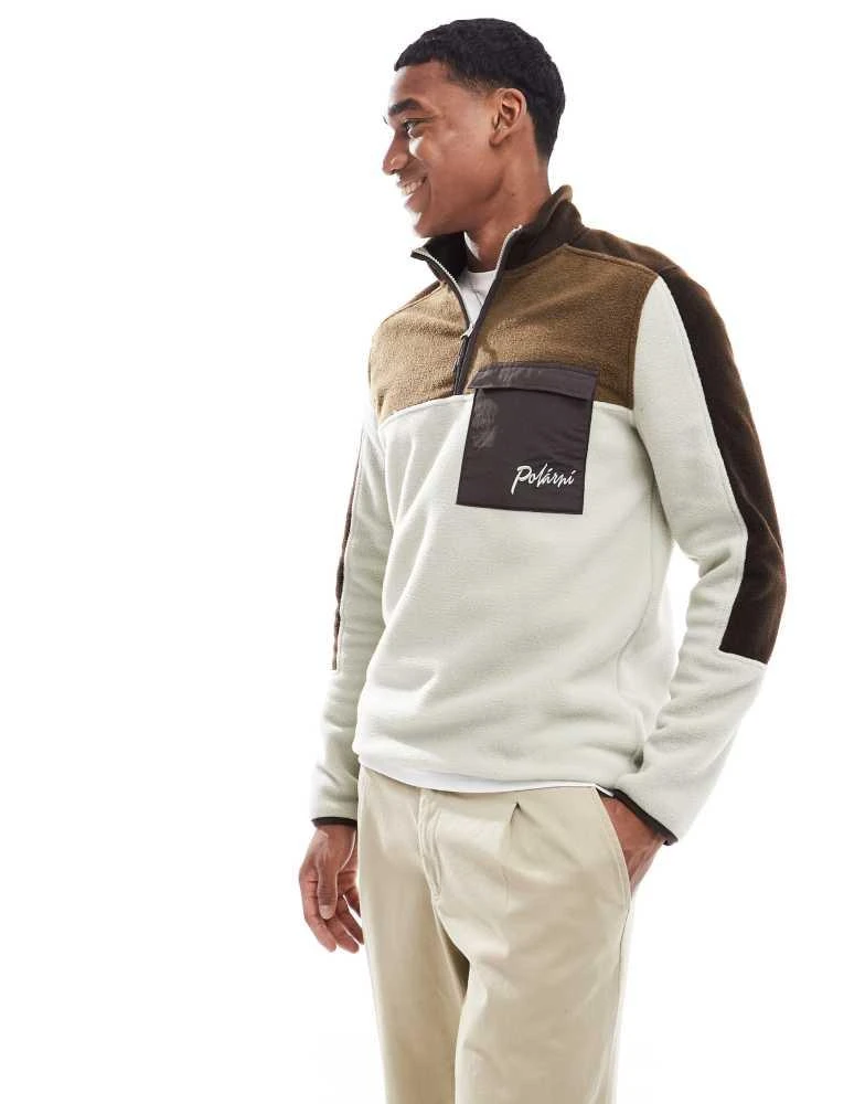 ASOS ASOS DESIGN oversized quarter zip fleece sweatshirt with colour block in beige 1