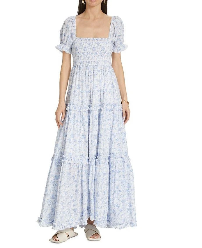 CAROLINE CONSTAS CAROLINE CONSTAS Women's Zuri Dress, White Blue Camel Toile Maxi Dress 1