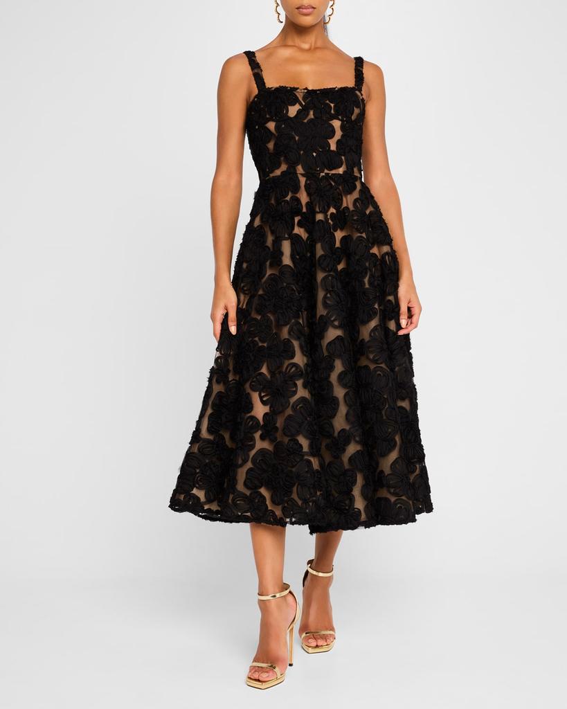 BRONX AND BANCO Sabrina A-Line Floral Applique Midi Dress