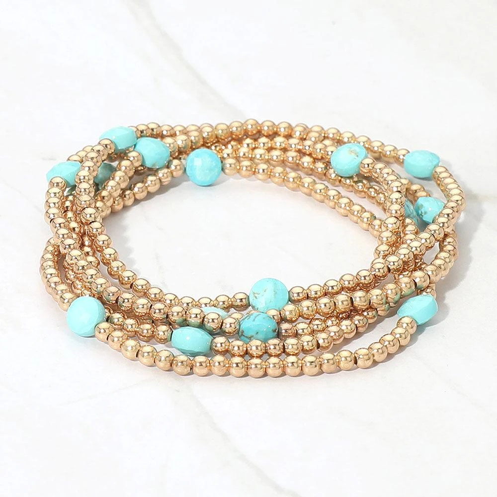 FASHNZFAB 5PCS - Faceted Disc Beaded Stretch Multi Layered Bracelets