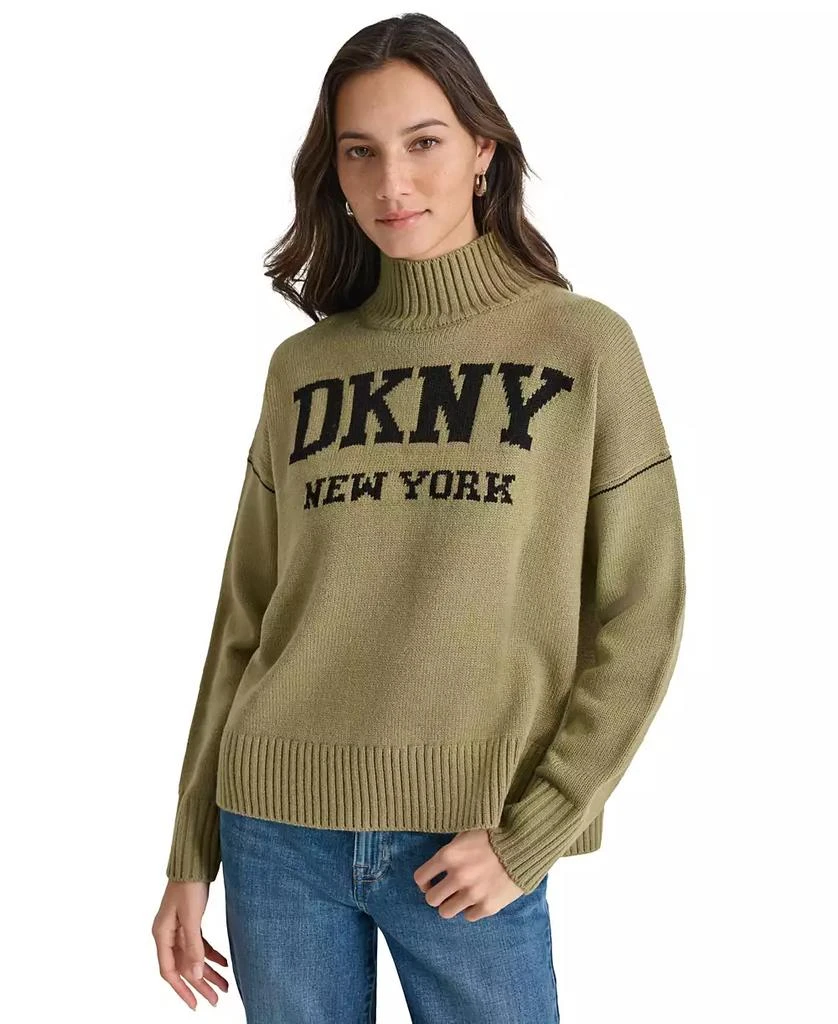 DKNY Women's Intarsia Logo Turtleneck Sweater 1