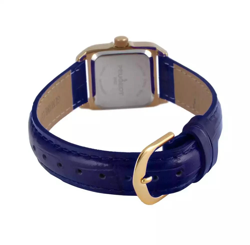 Peugeot Women's 34x24mm Tank Watch with Crystal Bezel Blue Leather Strap 2