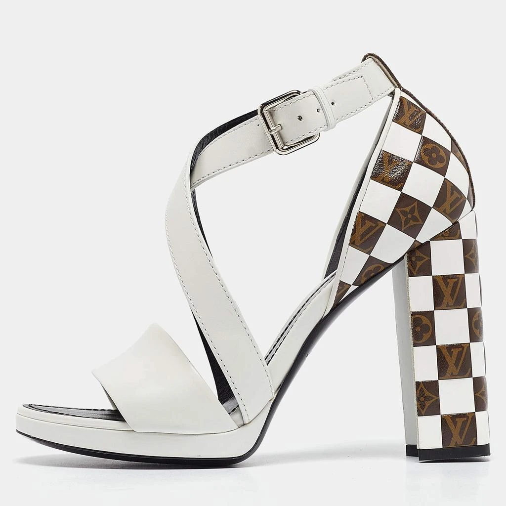 Louis Vuitton Louis Vuitton White/Brown Monogram Canvas and Leather Ankle Strap Sandals Size 39 1
