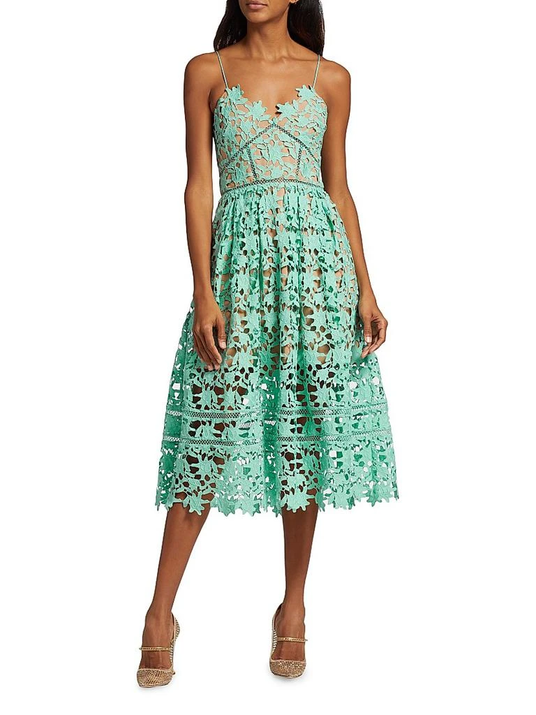 self portrait azaelea dress green SELF PORTRAIT Green Azaelea Floral-embroidered Woven Midi Dress UK 14 main image 1
