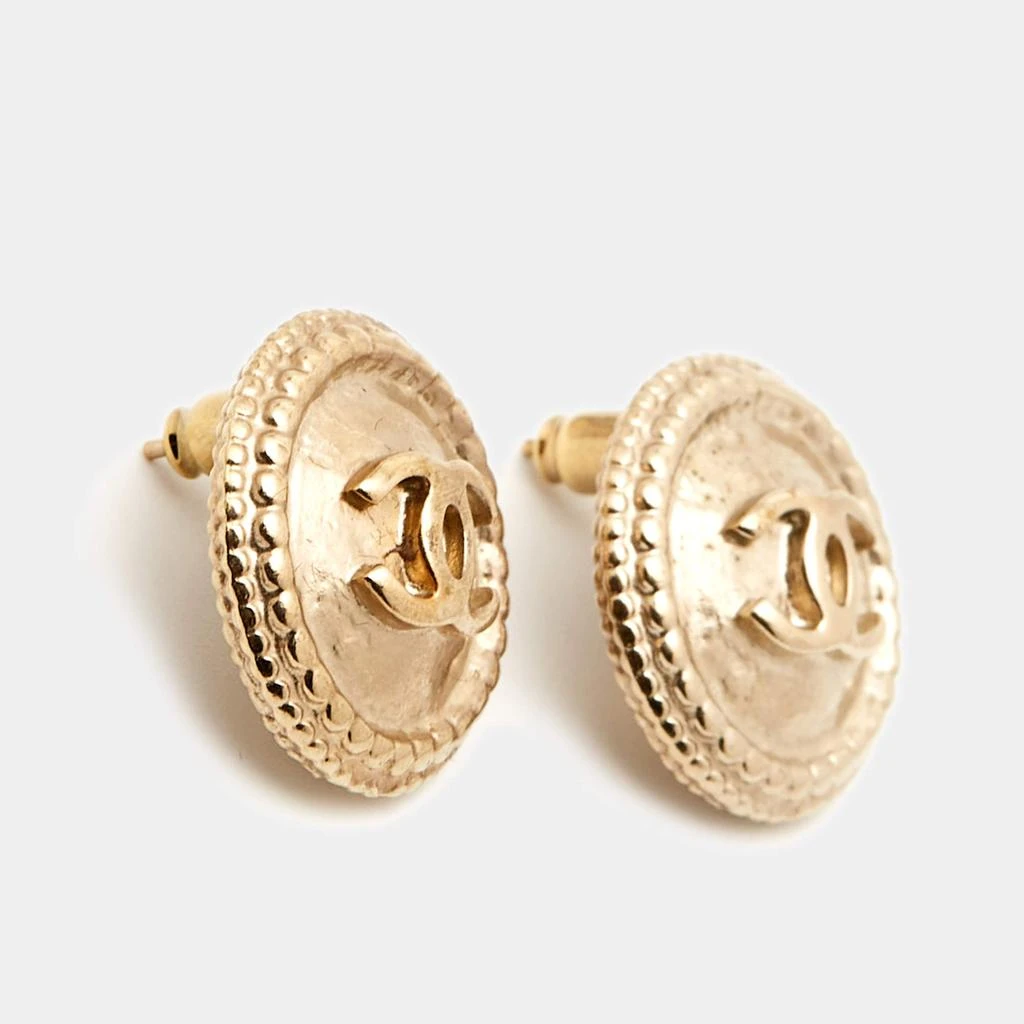 Chanel Chanel CC Gold Tone Stud Earrings  2