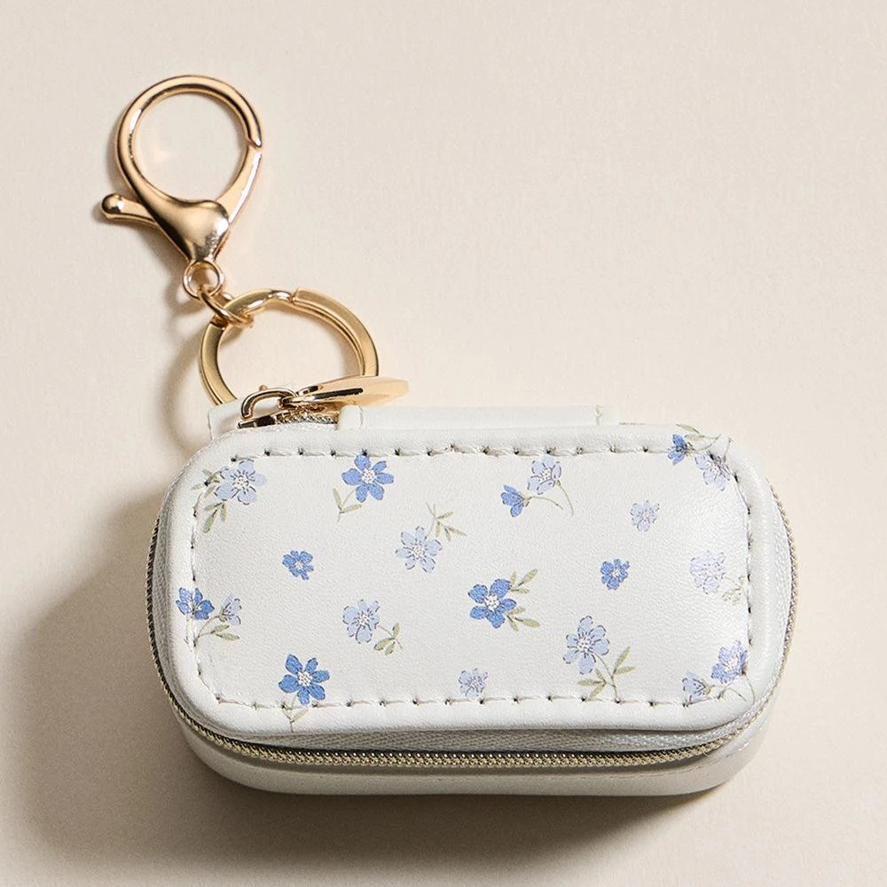 FASHNZFAB Floral Pattern Printed Rectangular Travel Jewelry Case Keychain Bag Charm 4