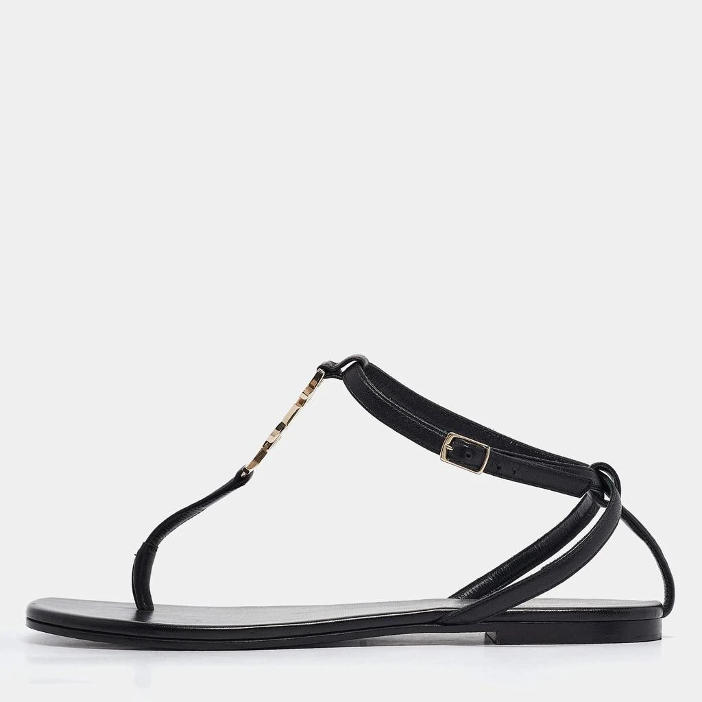Yves Saint Laurent Saint Laurent Black Leather Monogram T Strap Flats Size 36.5 1
