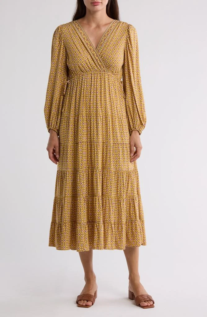 midi dress with puffed sleeves Pink Floral Button Puff Sleeve Maternity Midi Dress