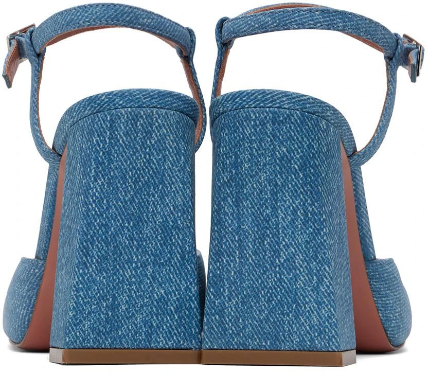 Amina Muaddi Blue Suede Printed Denim Heels 2