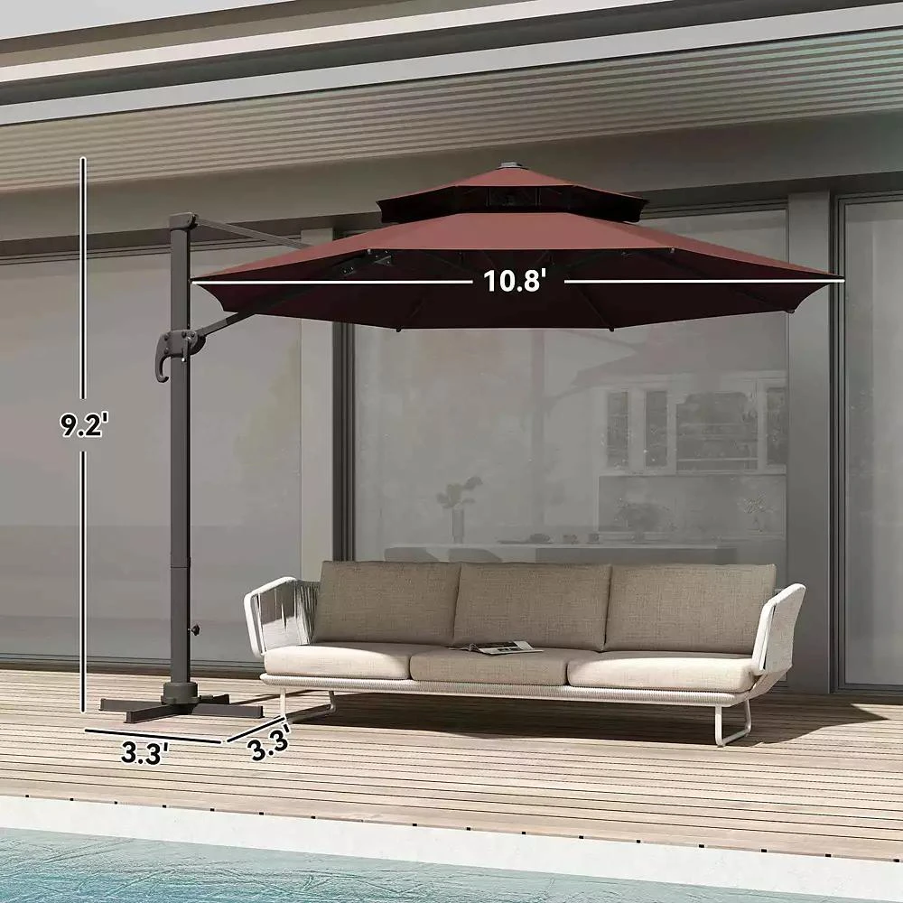 Outsunny 11
 Offset Patio Umbrella with Cross-Base, Rotate, Tilt, Wine 9
