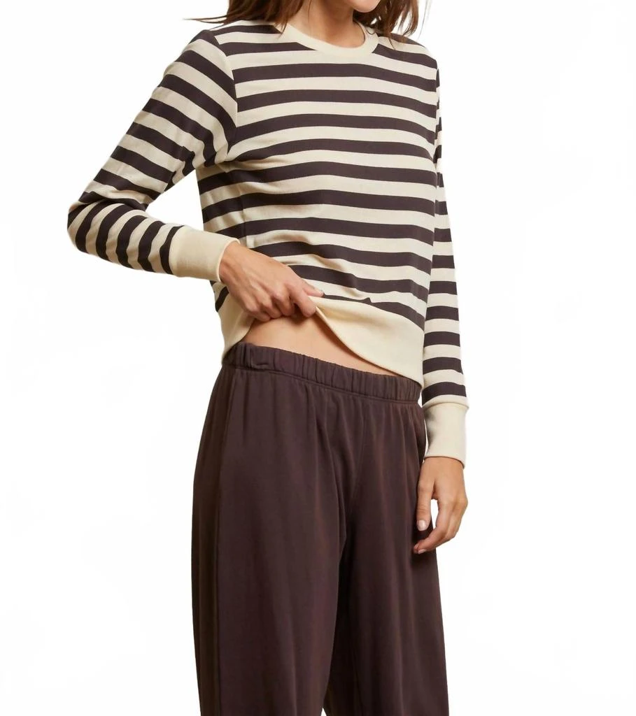 PERFECTWHITETEE Stef Stripe Luxe Rib Sweatshirt In Mocha