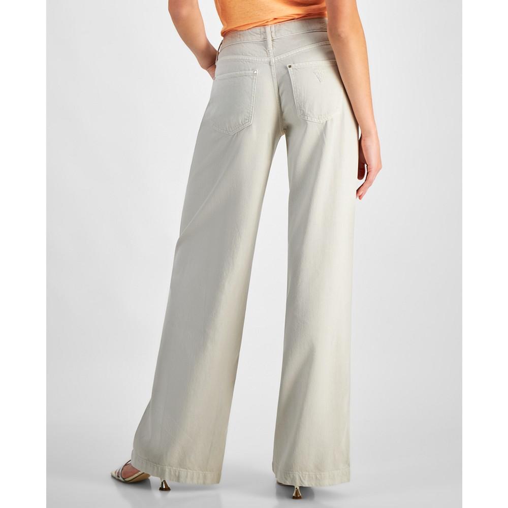 GUESS Women's Embellished Mid Rise Wide Leg Jeans