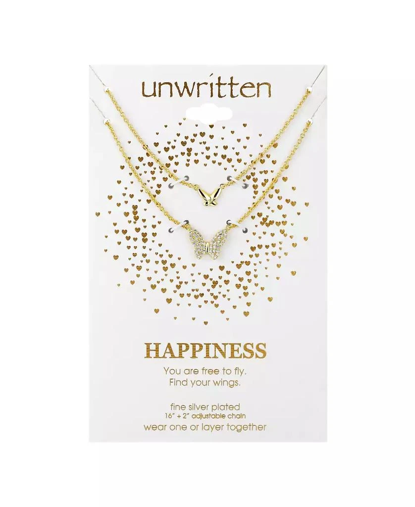 Unwritten Gold Flash Plated Polished and Cubic Zirconia Butterfly Layer Necklace, 16" + 2" Extender 2