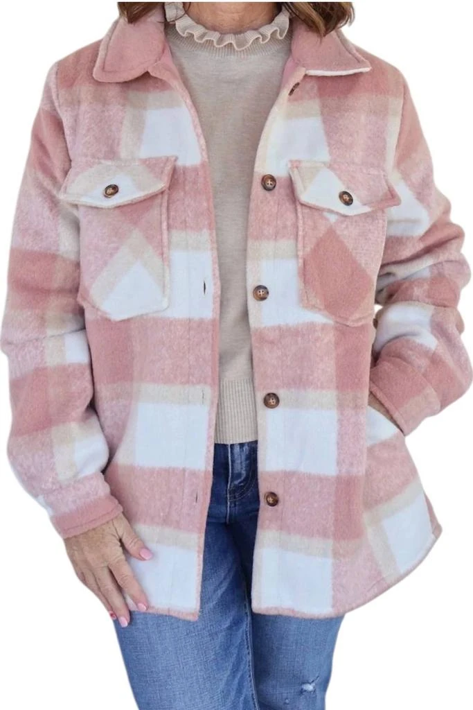 Panache Apparel Sugar Cookie Shacket In Pink 1