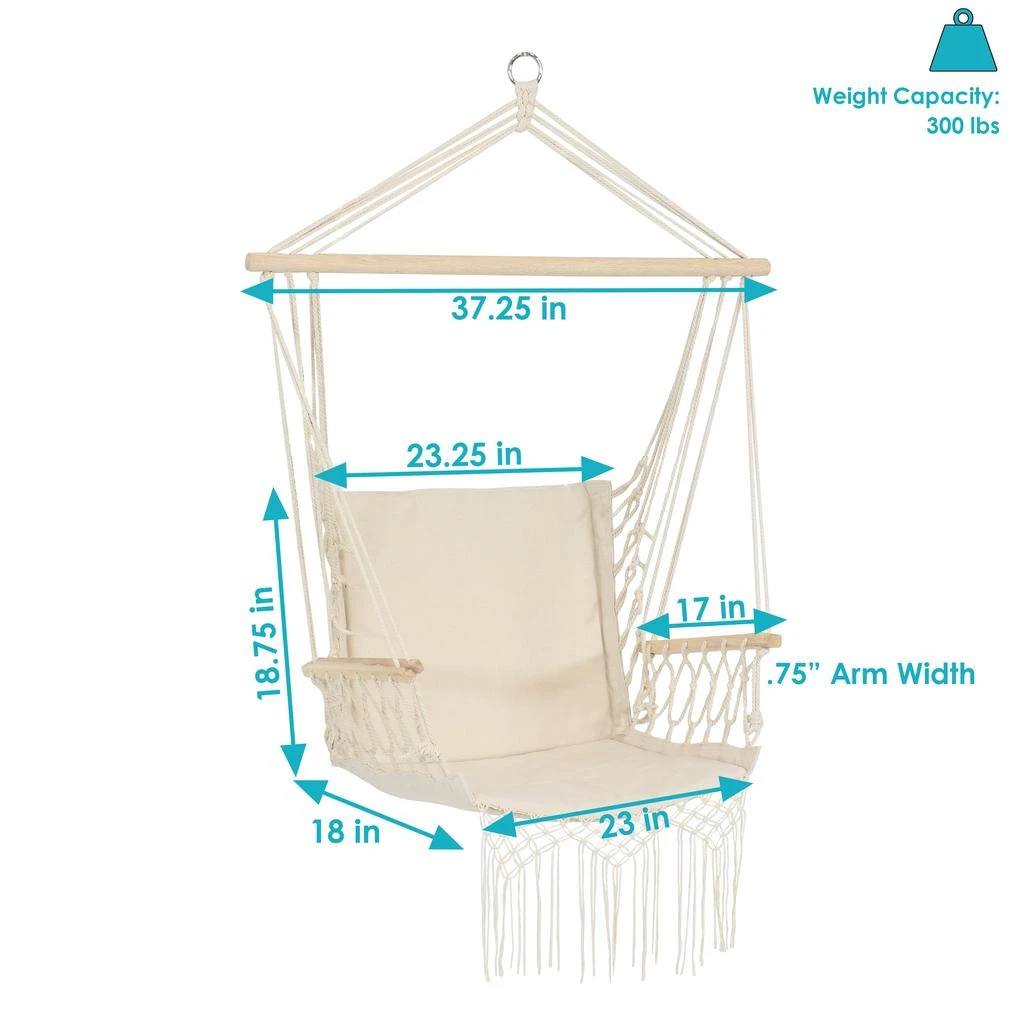 Sunnydaze Outdoor Printed Polycotton Fabric Hammock Chair with Armrests and Hardwood Spreader Bar - 300 lb Capacity - Natural 3