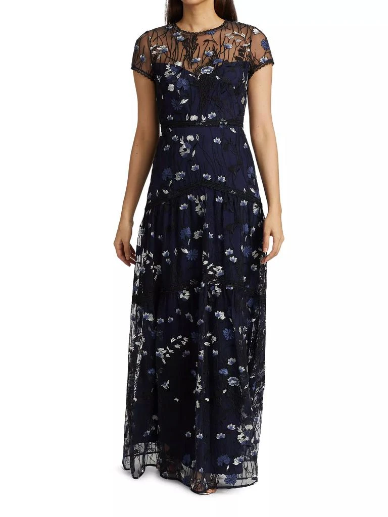 Monique Lhuillier Floral Embroidered Mesh Gown 3