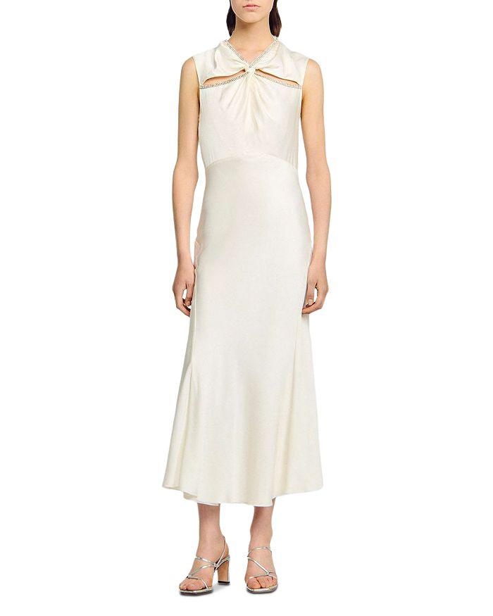 Sandro Rhinestone Trim Satin Maxi Dress
