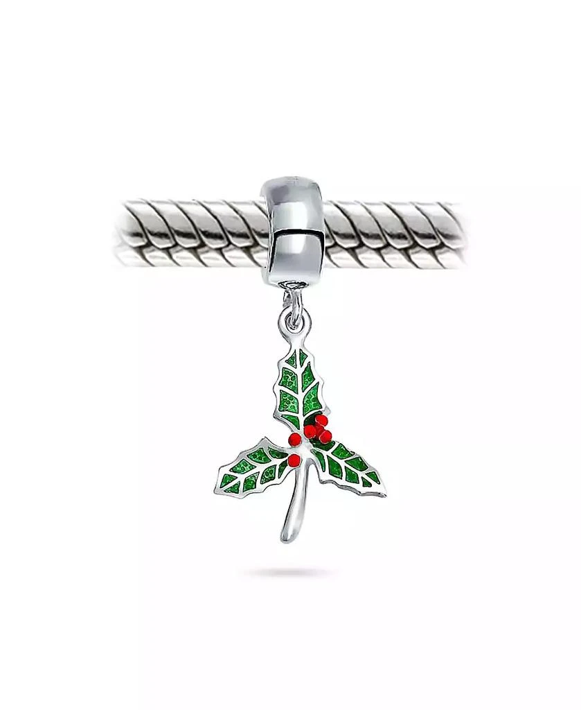 Bling Jewelry Christmas Charm Bead Green Mistletoe Holly Dangle Sterling Silver for Bracelets 3