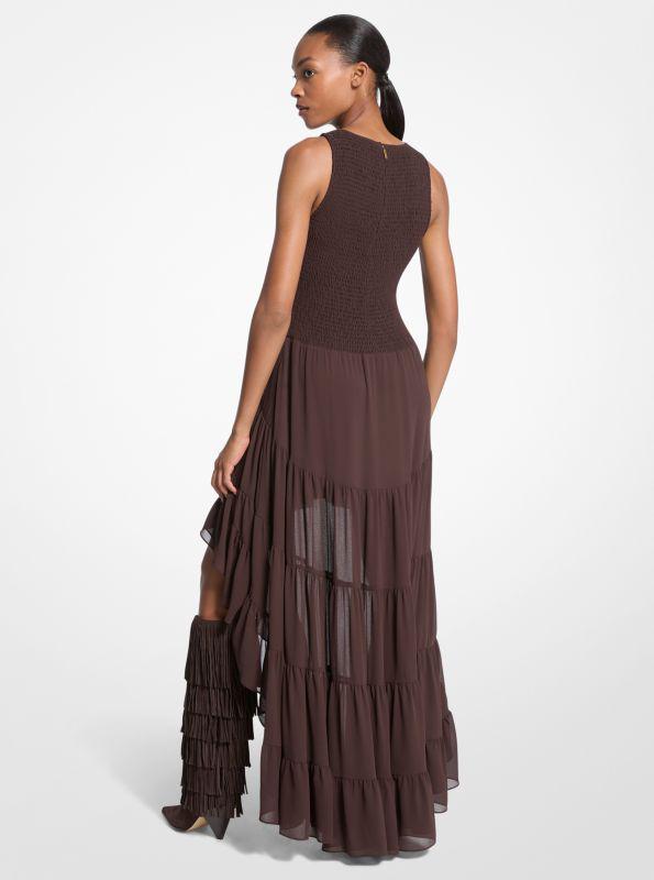 Michael Kors Georgette Smocked High-Low Dress