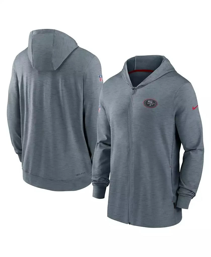 NIKE Men's Heather Gray San Francisco 49ers Sideline Team Pop Full-Zip Hoodie Jacket 1