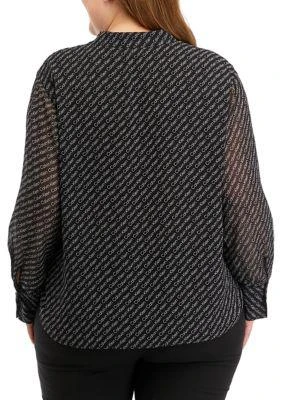Calvin Klein Plus Size Chiffon Sleeve Logo Woven Top 2