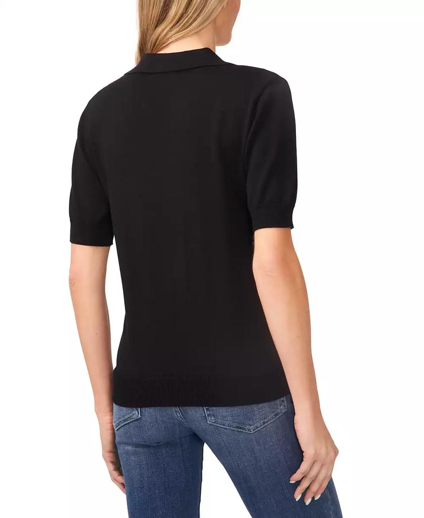 CeCe Women's Short Sleeve Collared Polo V-Neck Sweater