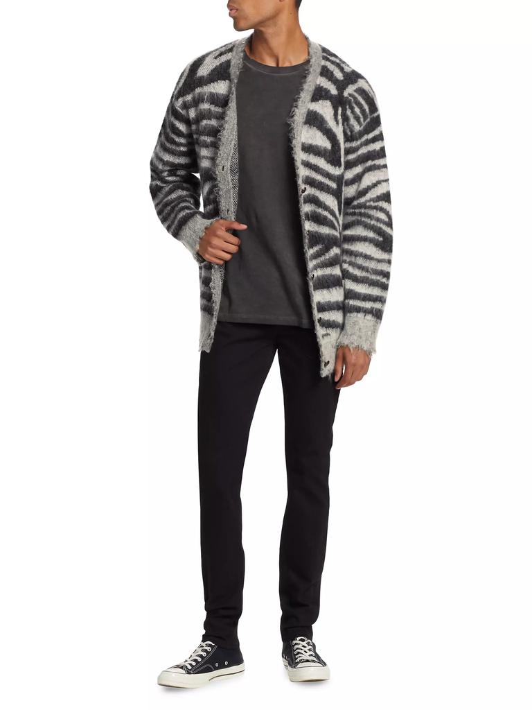 R13 Mohair-Wool Frayed-Trim Zebra Cardigan