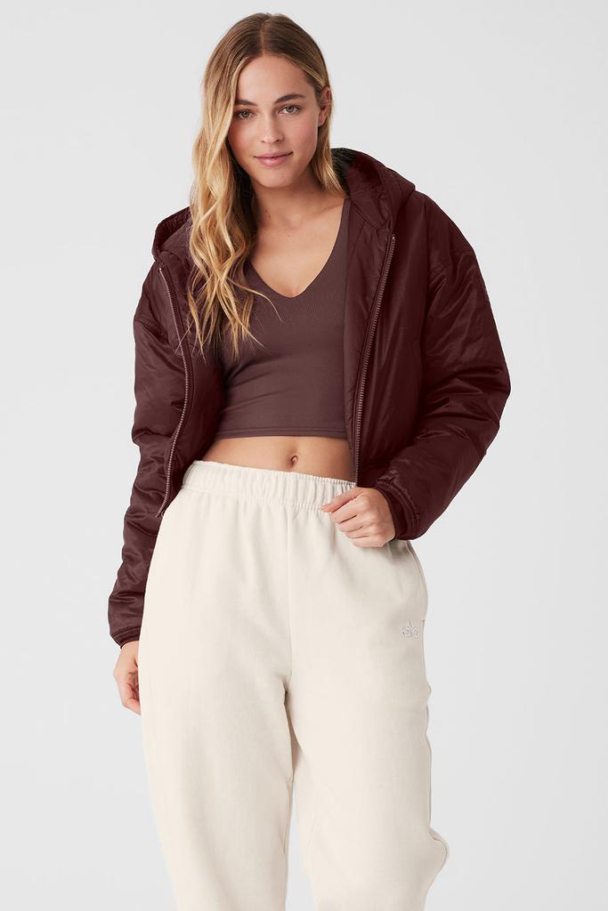 Alo Yoga Ripstop Cropped Cosmo Zip Up Hoodie - Cherry Cola