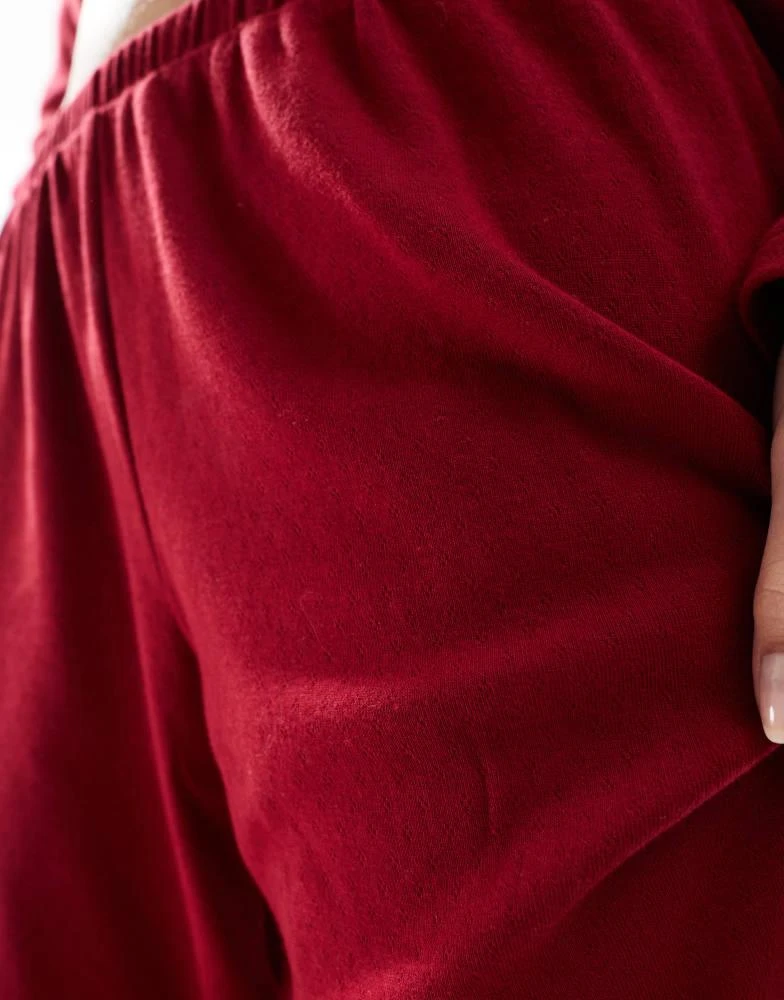 Cotton:On Cotton On sleep pointelle rib pants in deep red co-ord 4