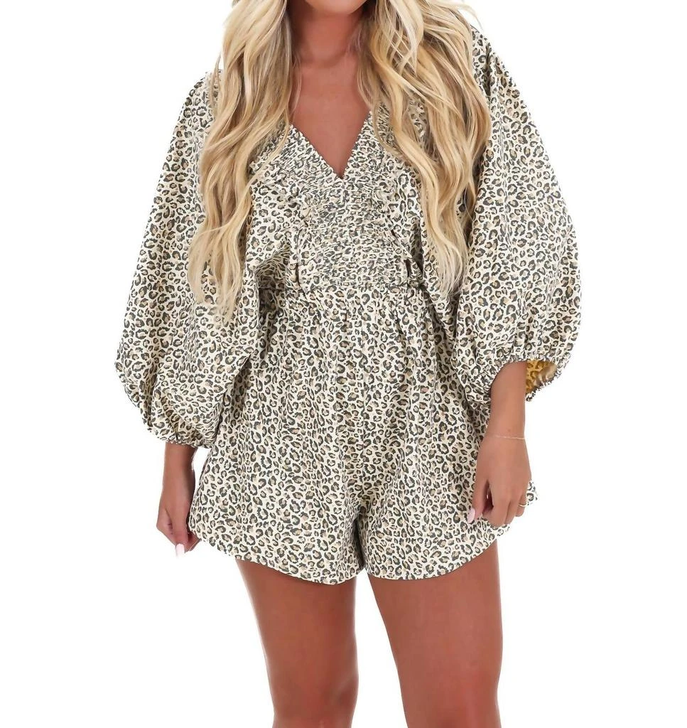 BUCKETLIST Can
t Be Tamed V-Neck Romper In Cream Leopard 3