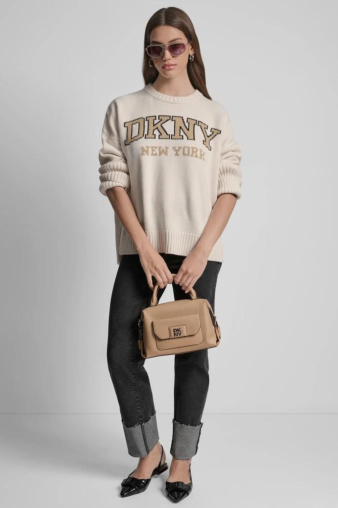 DKNY VARSITY LOGO INTARSIA CREW NECK RELAXED SWEATER 7