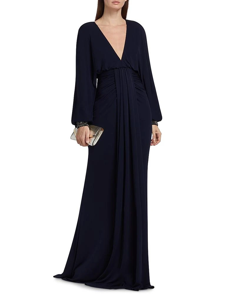 Badgley Mischka V-Neck Draped Beaded Gown 2
