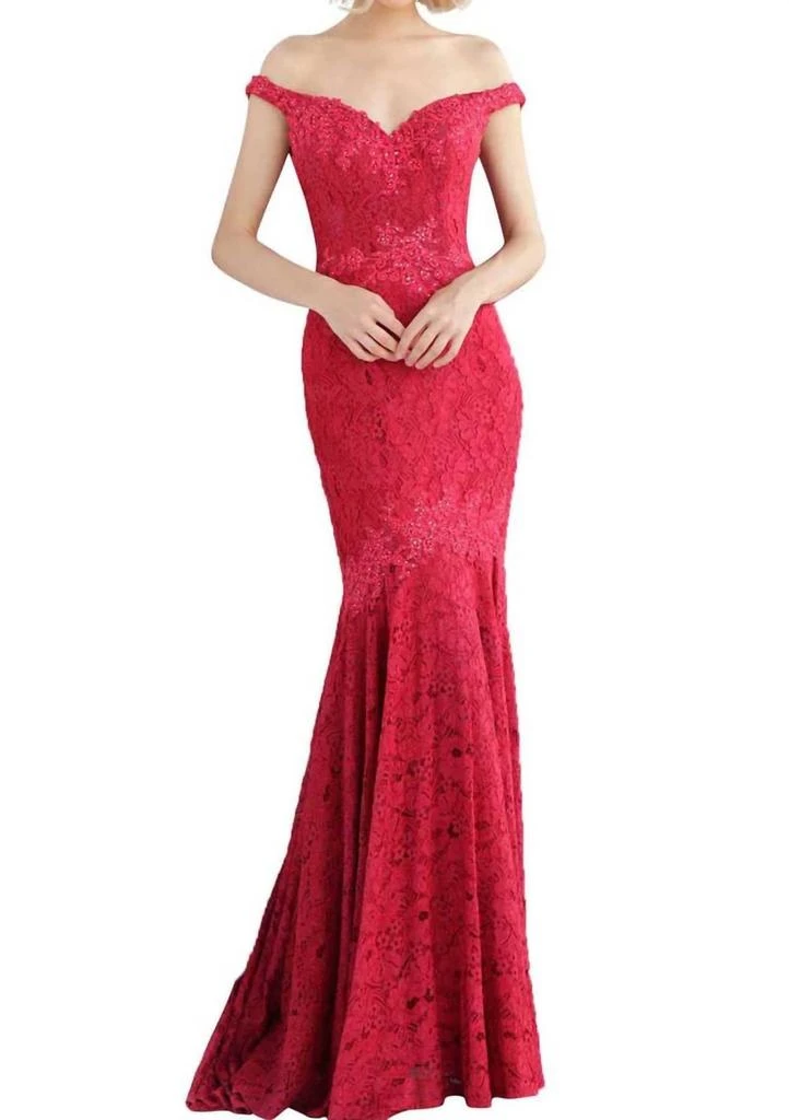 chinese dress ladies Jovani - 05838 Off Shoulder Glitter Mermaid Gown 4 / Ink