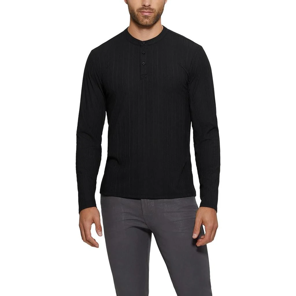 GUESS Mens Ribbed Ribbed Knit Henley Shirt 1