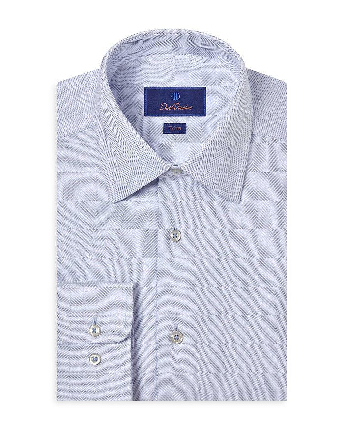 David Donahue Trim Fit Tic Herringbone Dress Shirt