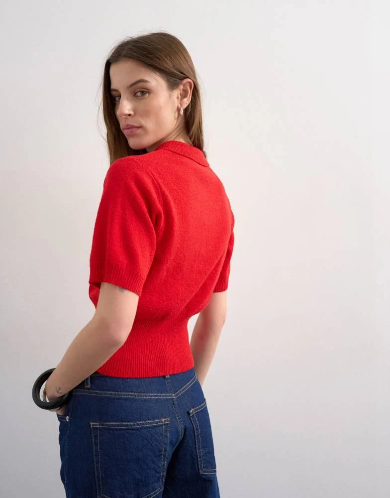 Topshop Topshop fine knitted cinch waist polo in red 4