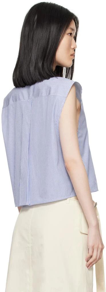 Helmut Lang Blue & White Sleeveless Tuxedo Shirt 3