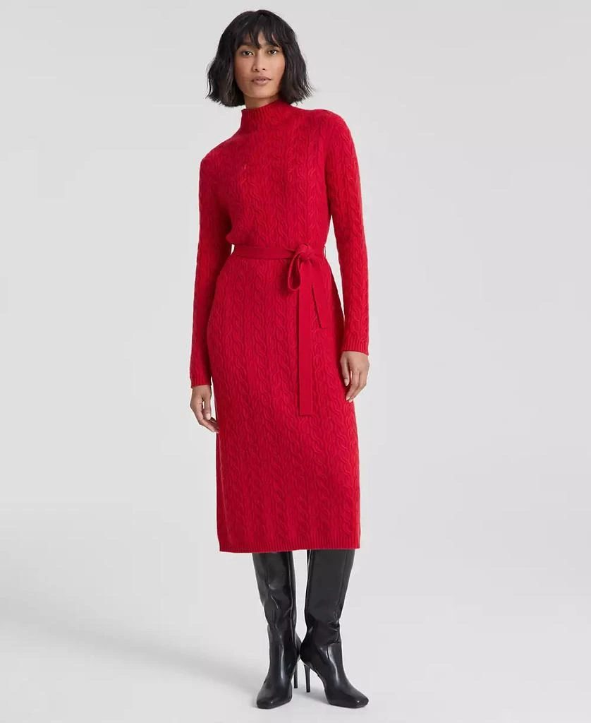 Charter Club Women's Cashmere Cable-Knit Mock Neck Midi Dress, Created for Macy's 1