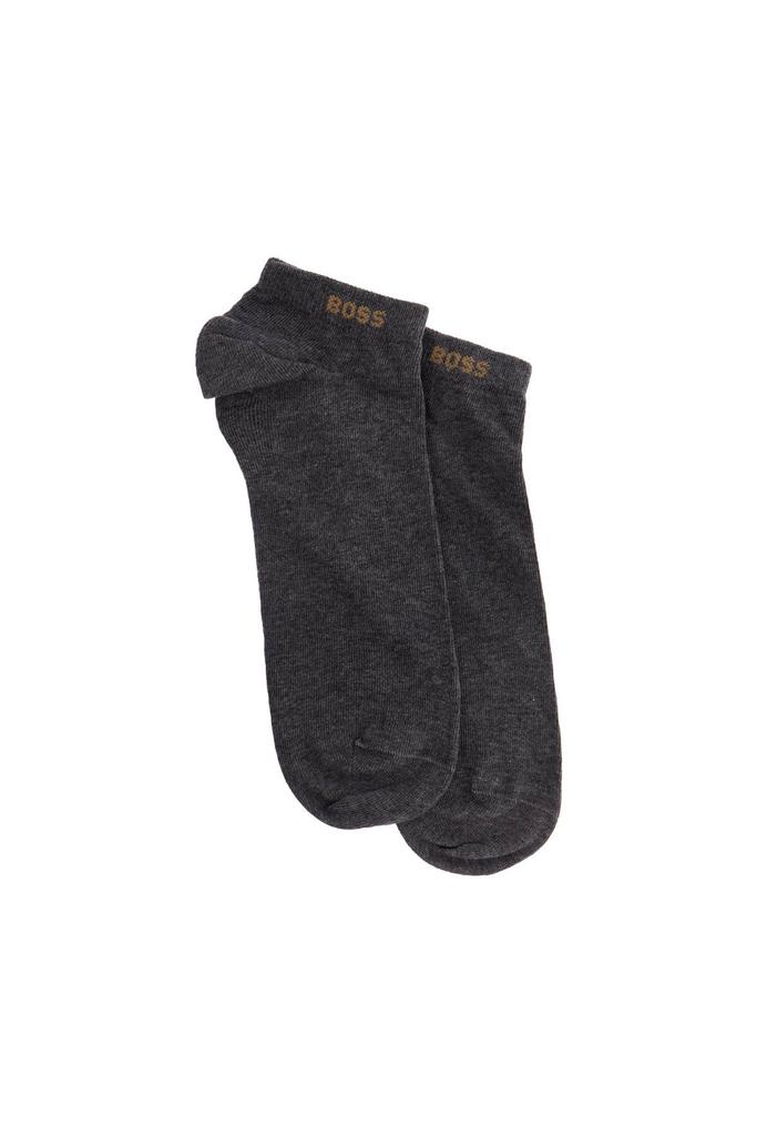 Hugo Boss low-cut gray and white socks with gold logo and brown band