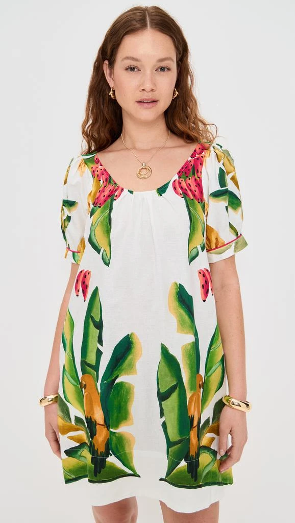 Farm Rio Summer Foliage Scarf Off-White Mini Dress 6