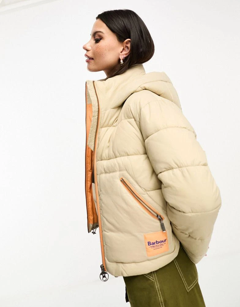 Barbour Barbour x ASOS exclusive hooded puffer coat in stone 1