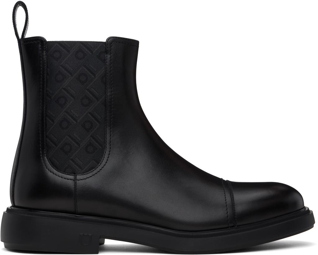 Salvatore Ferragamo Black Beat Camden Chelsea Boots