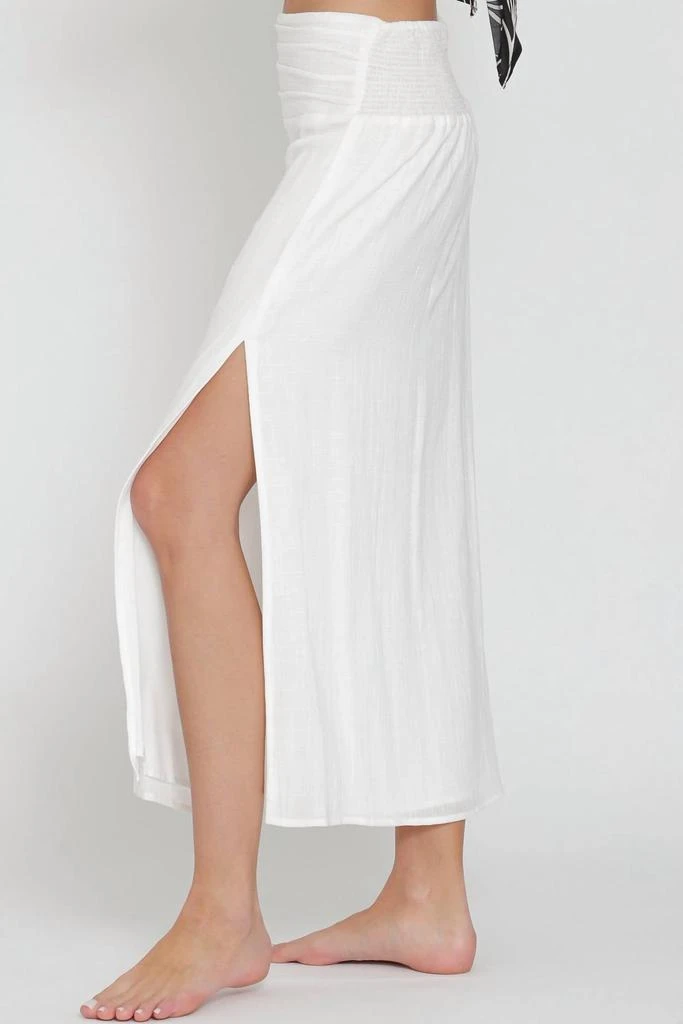 Aakaa High Waisted Smocked Midi Skirt In White 2