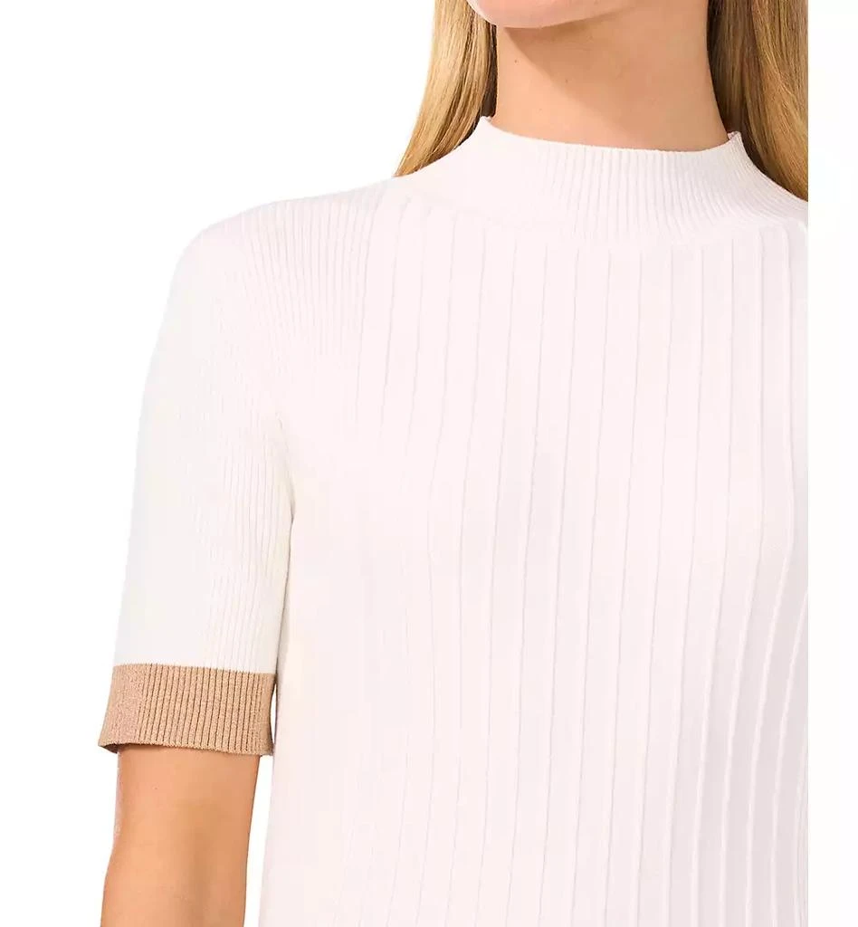 CeCe Women's Ribbed Mock-Neck Contrast-Cuff Sweater 3