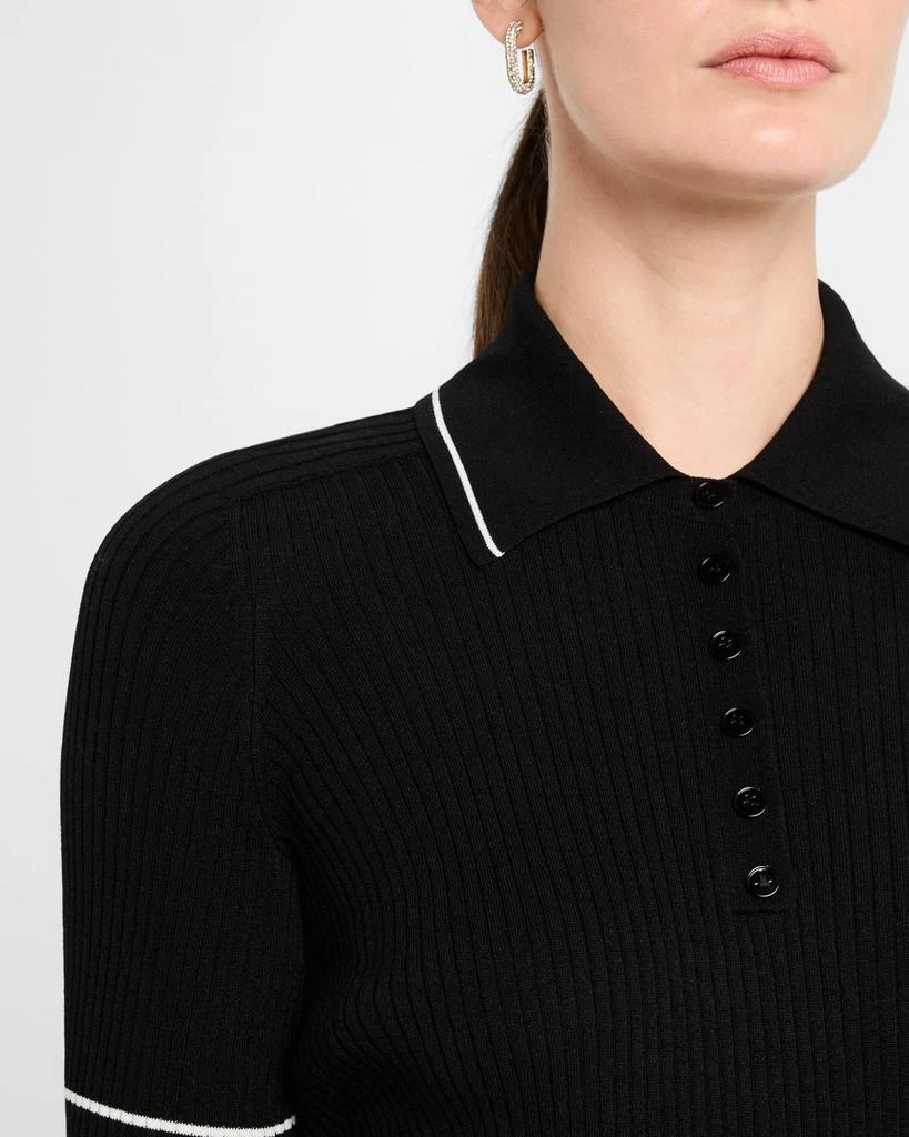 Lafayette 148 New York Ribbed Elbow-Sleeve Polo T-Shirt 5